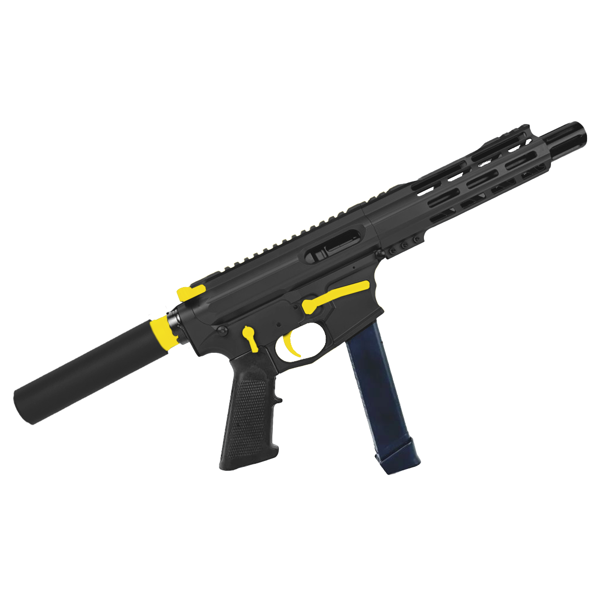 American Built Custom Two-Tone Slick Side AR-40 Pistol 8" Barrel MLOK Handguard - Black and Lemon Zest
