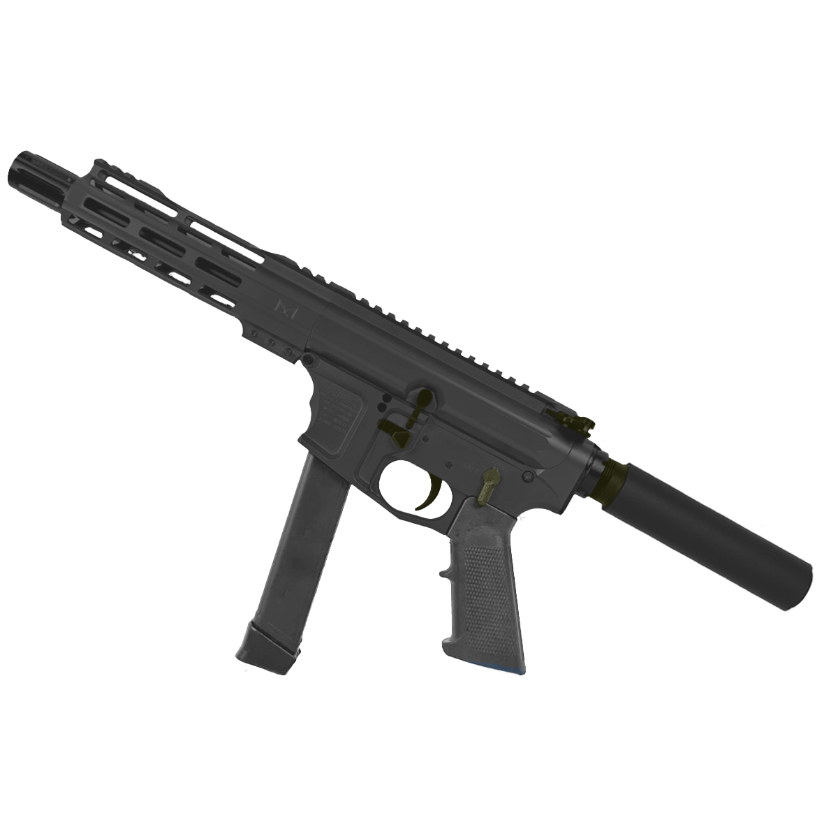 American Built Custom Two-Tone Slick Side AR-40 Pistol 8" Barrel MLOK Handguard - Black and Magpul ODG