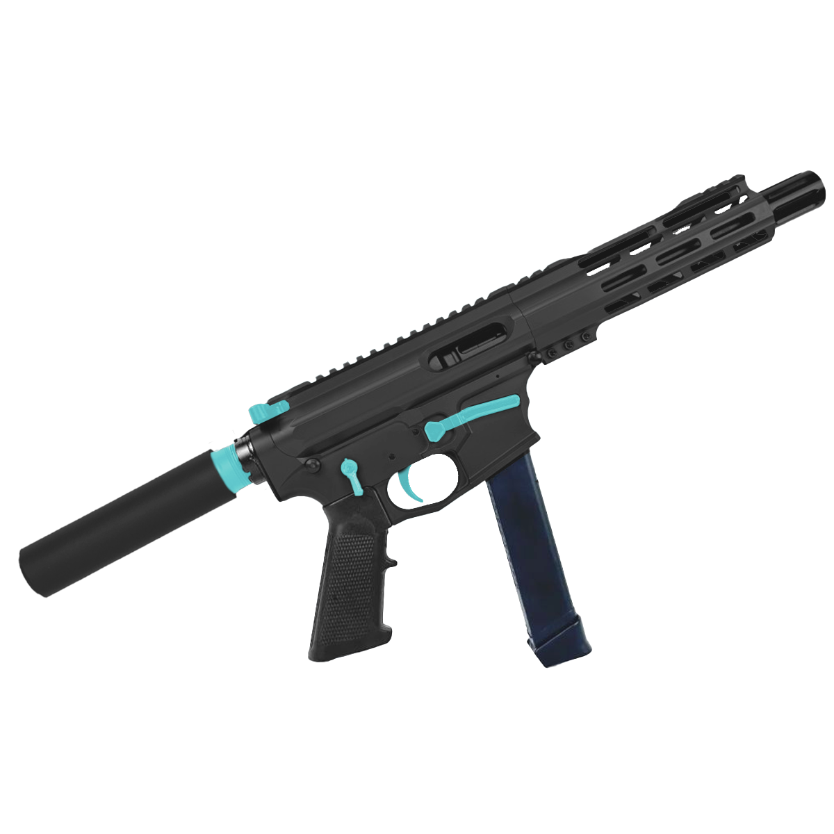 American Built Custom Two-Tone Slick Side AR-40 Pistol 8" Barrel MLOK Handguard - Black and Robins Egg Blue