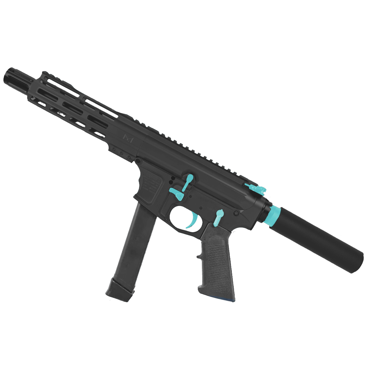 American Built Custom Two-Tone Slick Side AR-40 Pistol 8" Barrel MLOK Handguard - Black and Robins Egg Blue