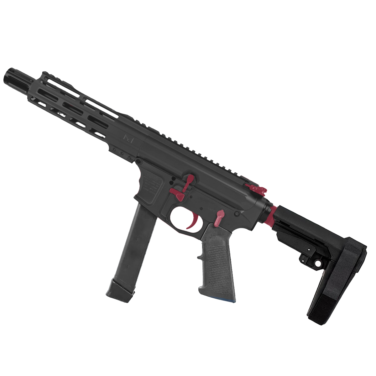 American Built Custom Two-Tone Slick Side AR-40 Pistol 8" Barrel MLOK Handguard - Black and Cranberry Frost