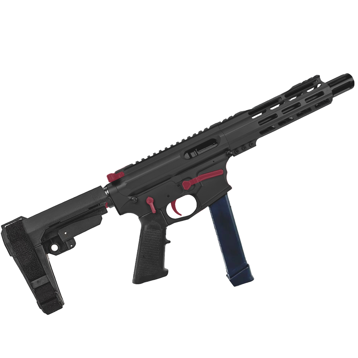 American Built Custom Two-Tone Slick Side AR-40 Pistol 8" Barrel MLOK Handguard - Black and Cranberry Frost