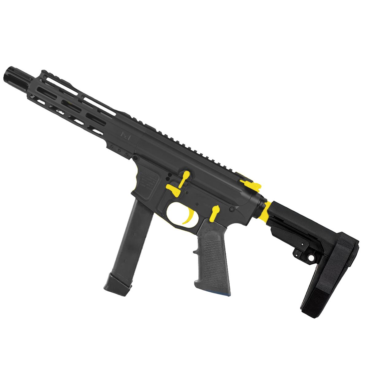 American Built Custom Two-Tone Slick Side AR-40 Pistol 8" Barrel MLOK Handguard - Black and Lemon Zest
