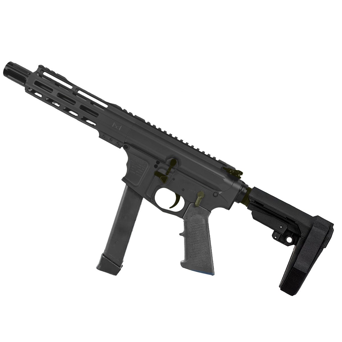 American Built Custom Two-Tone Slick Side AR-40 Pistol 8" Barrel MLOK Handguard - Black and Magpul ODG