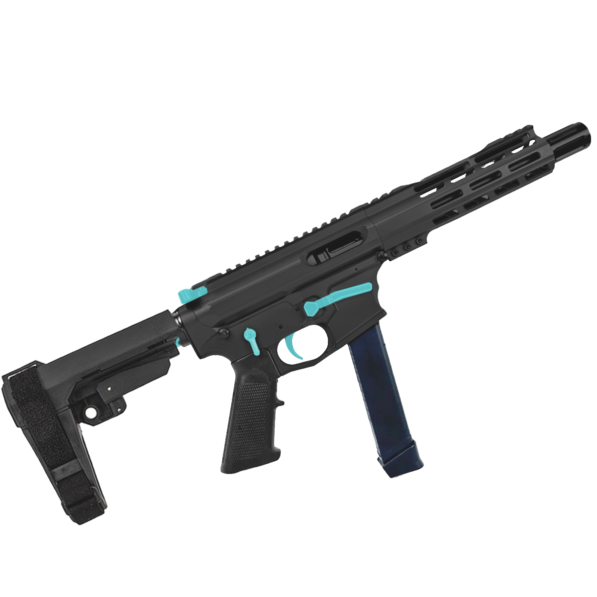 American Built Custom Two-Tone Slick Side AR-40 Pistol 8" Barrel MLOK Handguard - Black and Robins Egg Blue