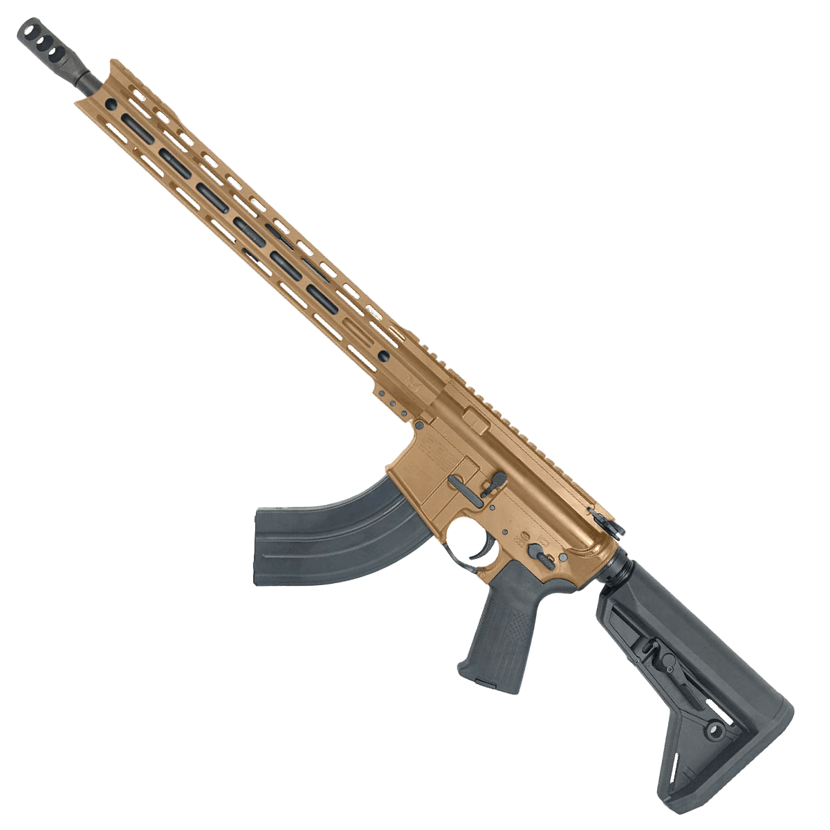 American Built Custom Semi Auto AR-47 7.62X39 MM Rifle16" Barrel Adjustable SL Stock 15" M-LOK Handguard - Burnt Bronze