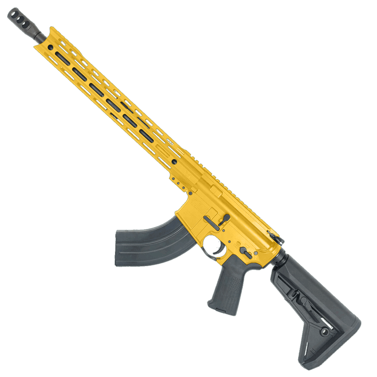 American Built Custom Semi Auto AR-47 7.62X39 MM Rifle16" Barrel Adjustable SL Stock 15" M-LOK Handguard - Gold