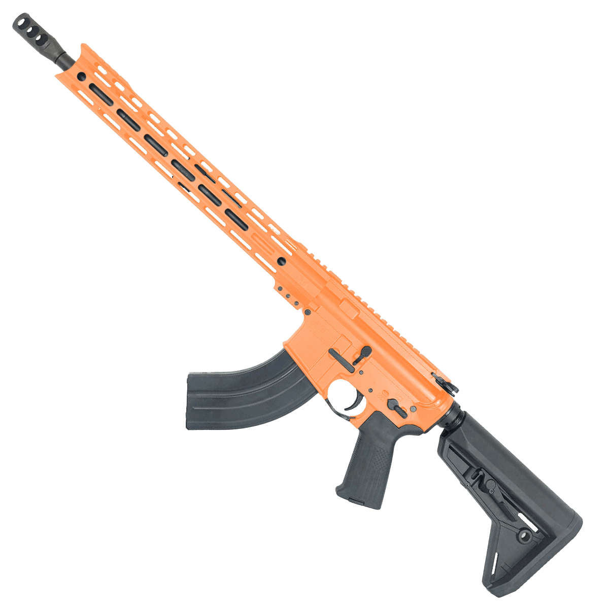 American Built Custom Semi Auto AR-47 7.62X39 MM Rifle16" Barrel Adjustable SL Stock 15" M-LOK Handguard - Tequila Sunrise Orange