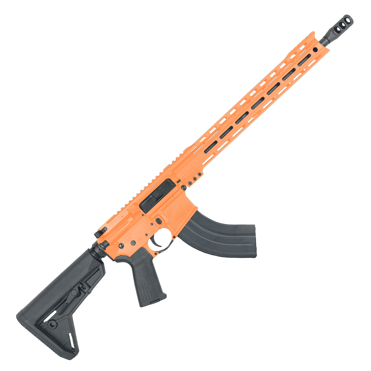 American Built Custom Semi Auto AR-47 7.62X39 MM Rifle16" Barrel Adjustable SL Stock 15" M-LOK Handguard - Tequila Sunrise Orange