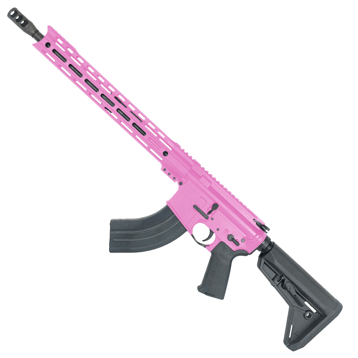 American Built Custom Semi Auto AR-47 7.62X39 MM Rifle16" Barrel Adjustable SL Stock 15" M-LOK Handguard - Sig Pink