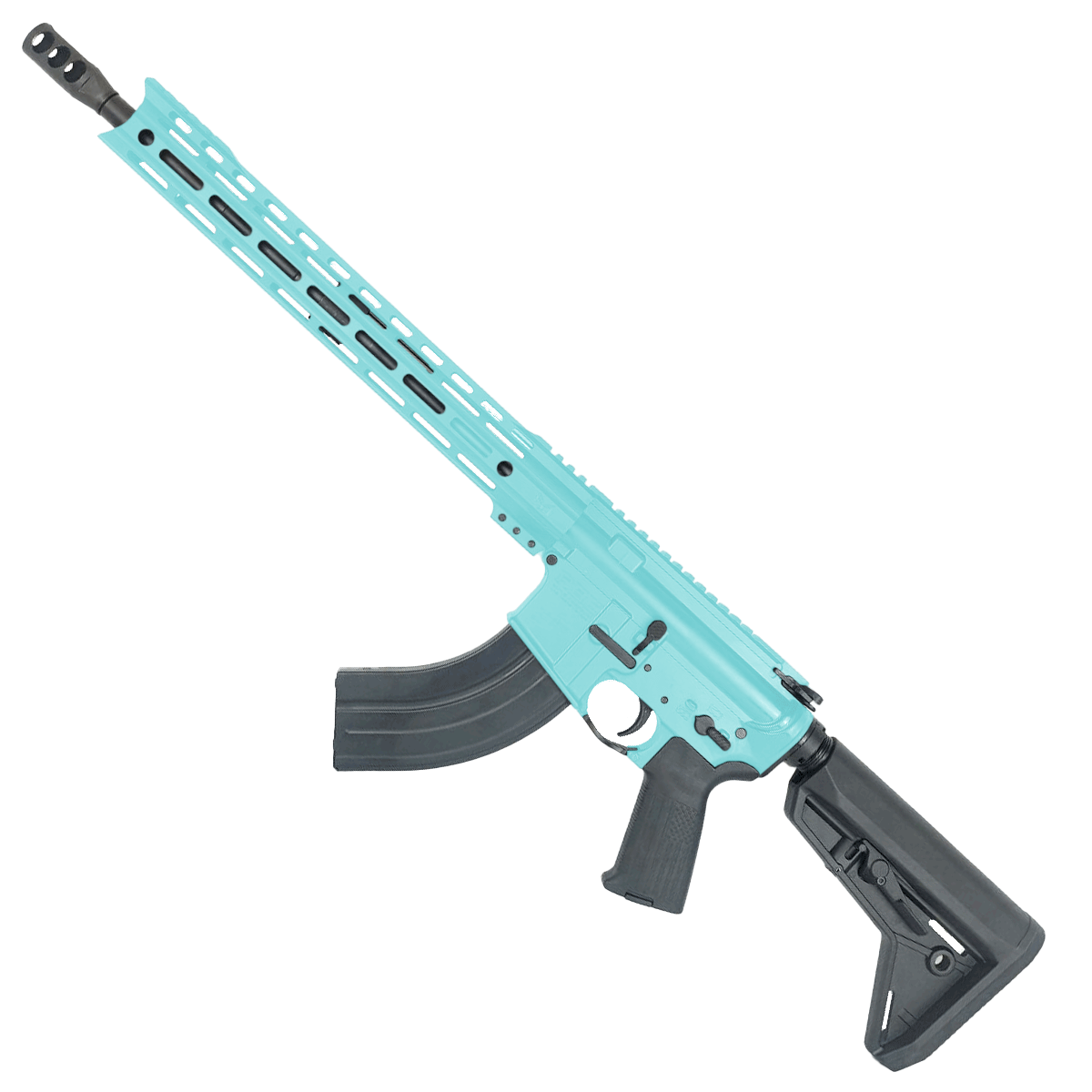 American Built Custom Semi Auto AR-47 7.62X39 MM Rifle16" Barrel Adjustable SL Stock 15" M-LOK Handguard - Robins Egg Blue