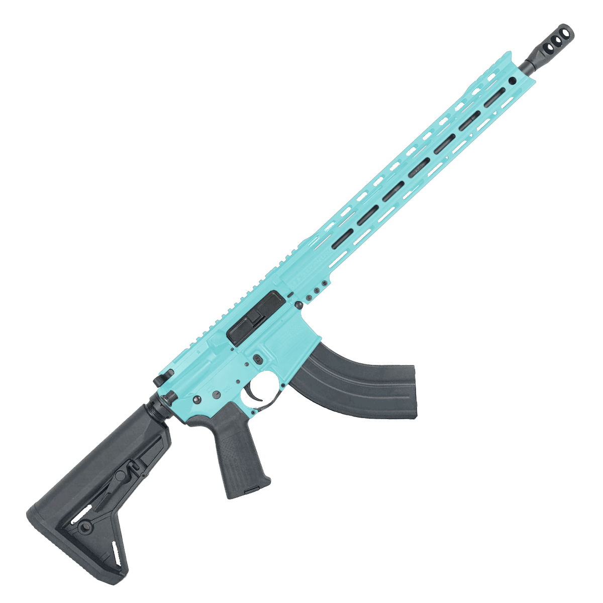 American Built Custom Semi Auto AR-47 7.62X39 MM Rifle16" Barrel Adjustable SL Stock 15" M-LOK Handguard - Robins Egg Blue