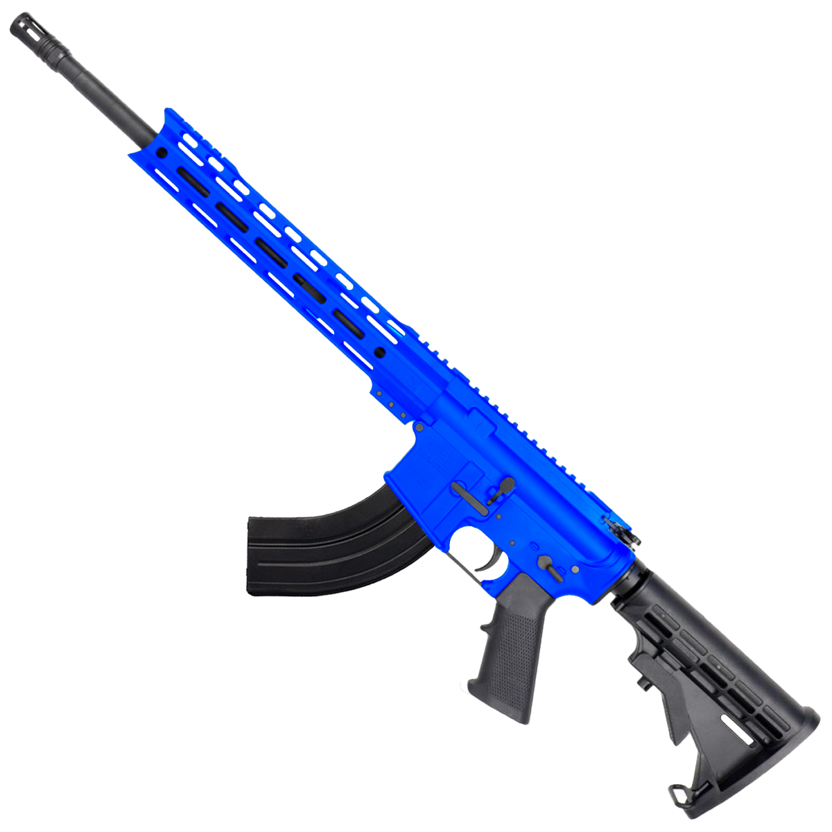 AR-15 7.62x39 Rifle 16" Barrel M4 Stock 12" Custom Hybrid Slim MLOK- Flame Blue
