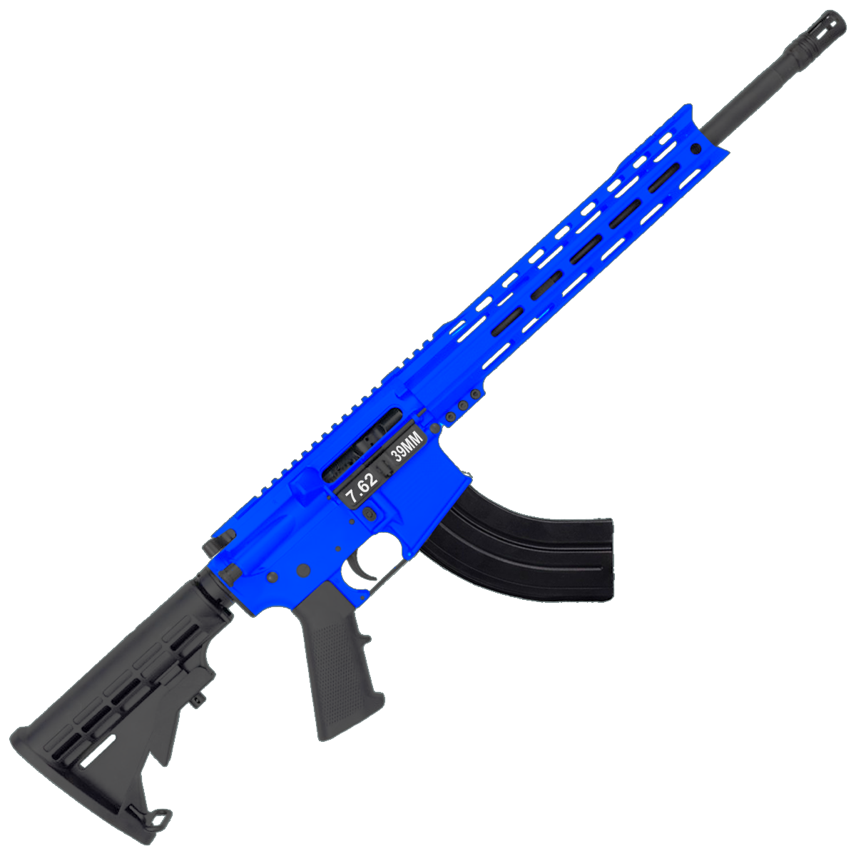 AR-15 7.62x39 Rifle 16" Barrel M4 Stock 12" Custom Hybrid Slim MLOK- Flame Blue