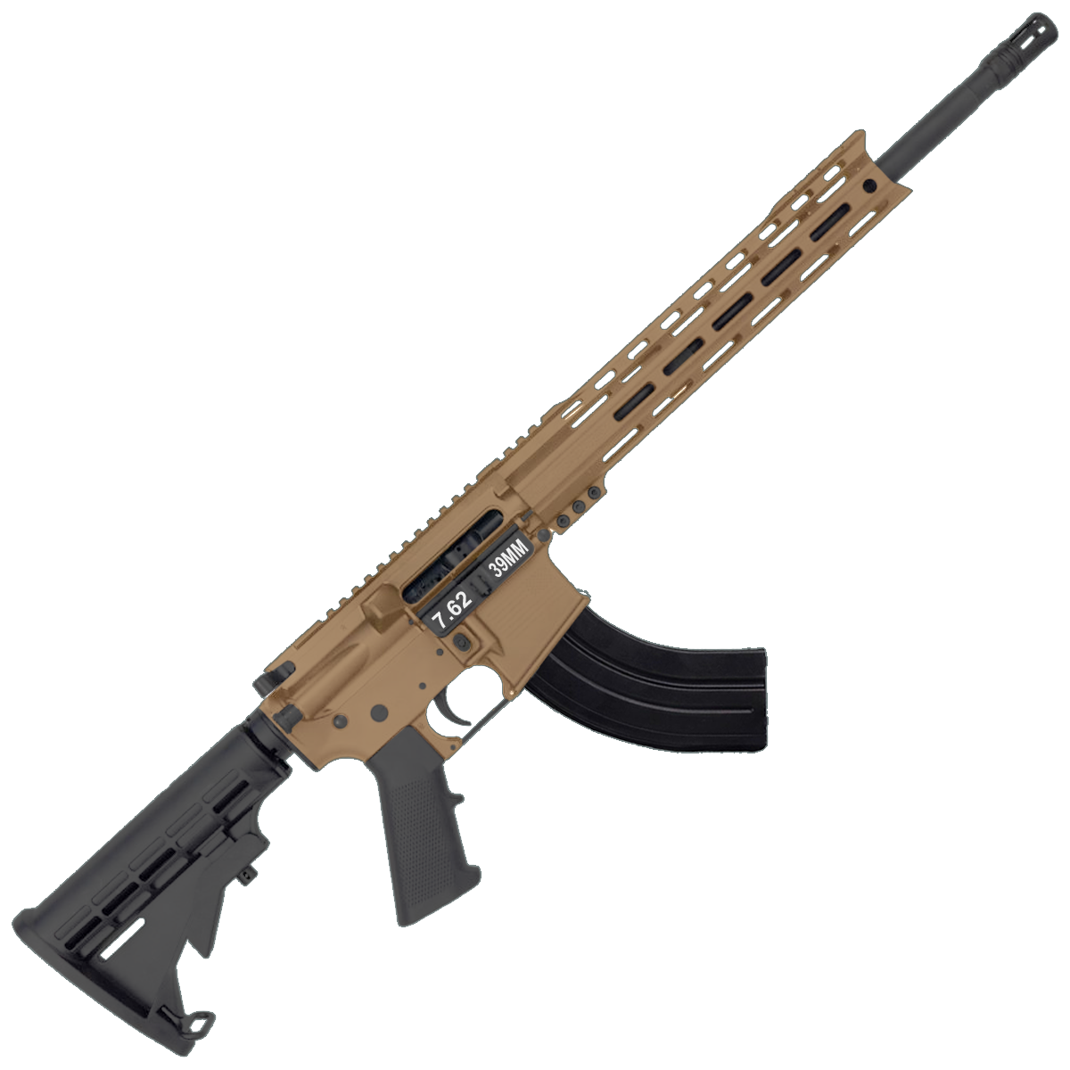 AR-15 7.62x39 Rifle 16" Barrel M4 Stock 12" Custom Hybrid Slim MLOK - Bronze