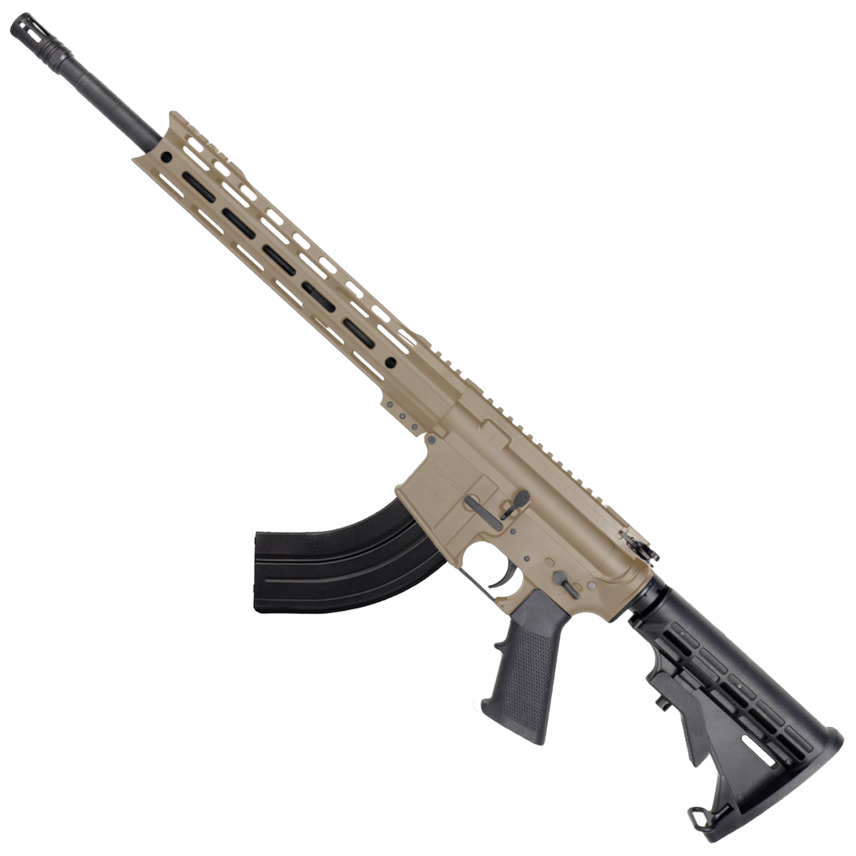 AR-15 7.62x39 Rifle 16" Barrel M4 Stock 12" Custom Hybrid Slim MLOK-FDE