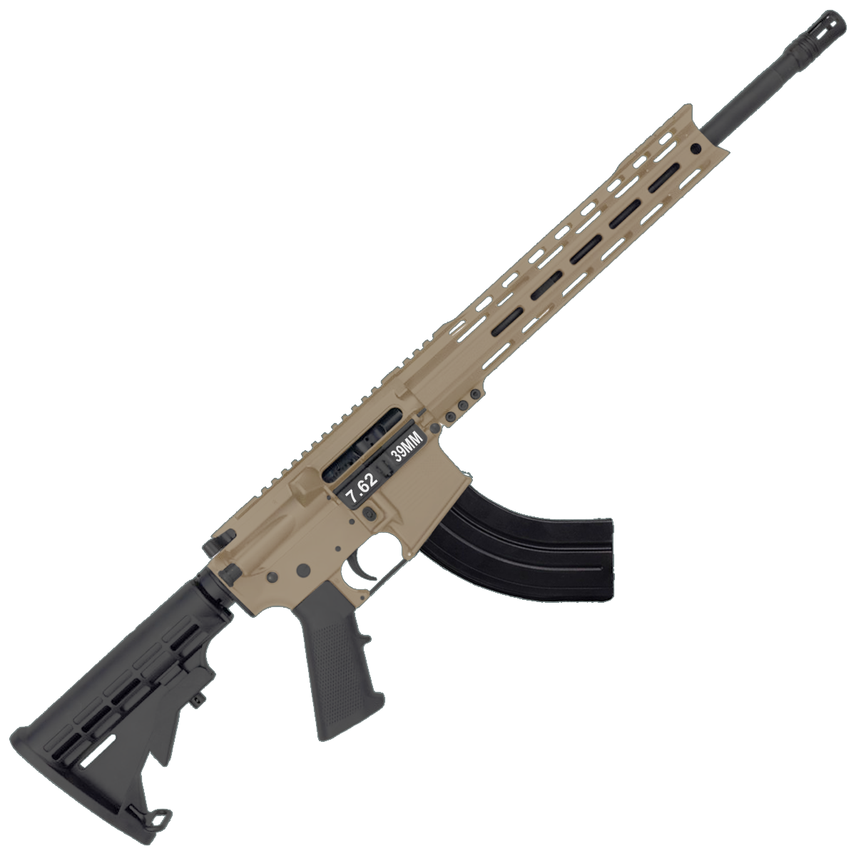 AR-15 7.62x39 Rifle 16" Barrel M4 Stock 12" Custom Hybrid Slim MLOK-FDE