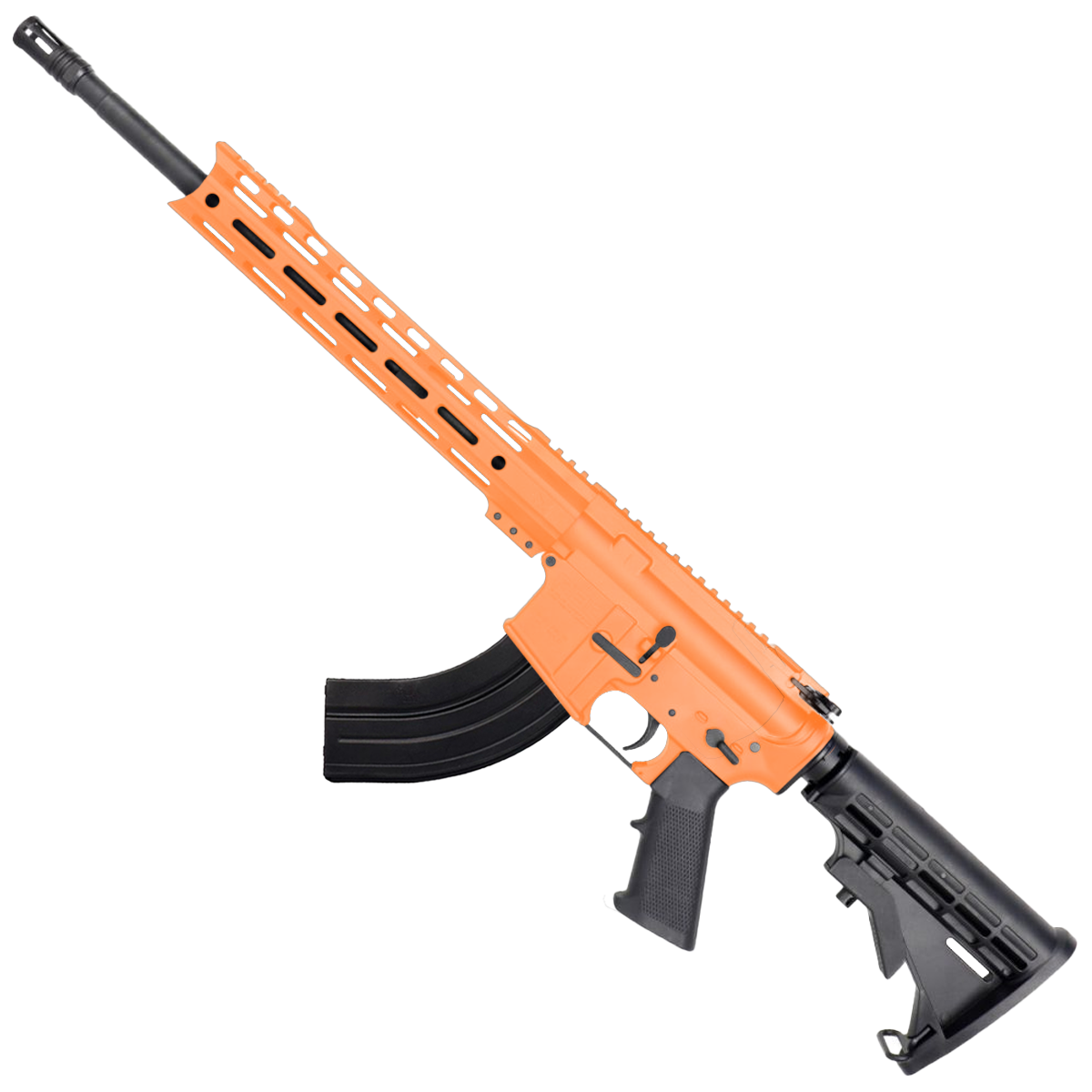 AR-15 7.62x39 Rifle 16" Barrel M4 Stock 12" Custom Hybrid Slim MLOK - Tequila Sunrise Orange