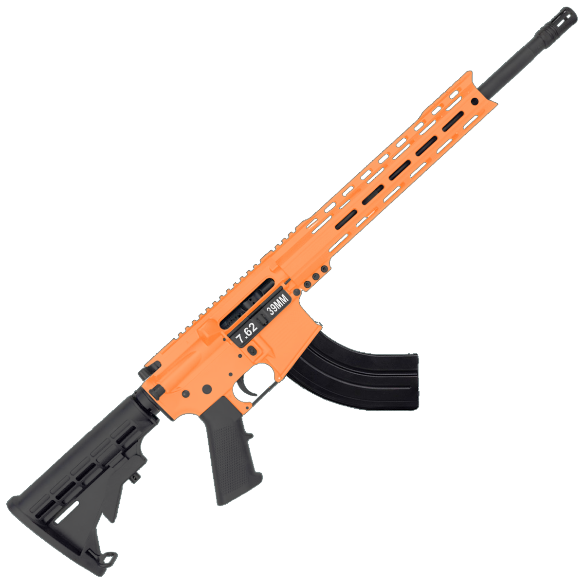 AR-15 7.62x39 Rifle 16" Barrel M4 Stock 12" Custom Hybrid Slim MLOK - Tequila Sunrise Orange