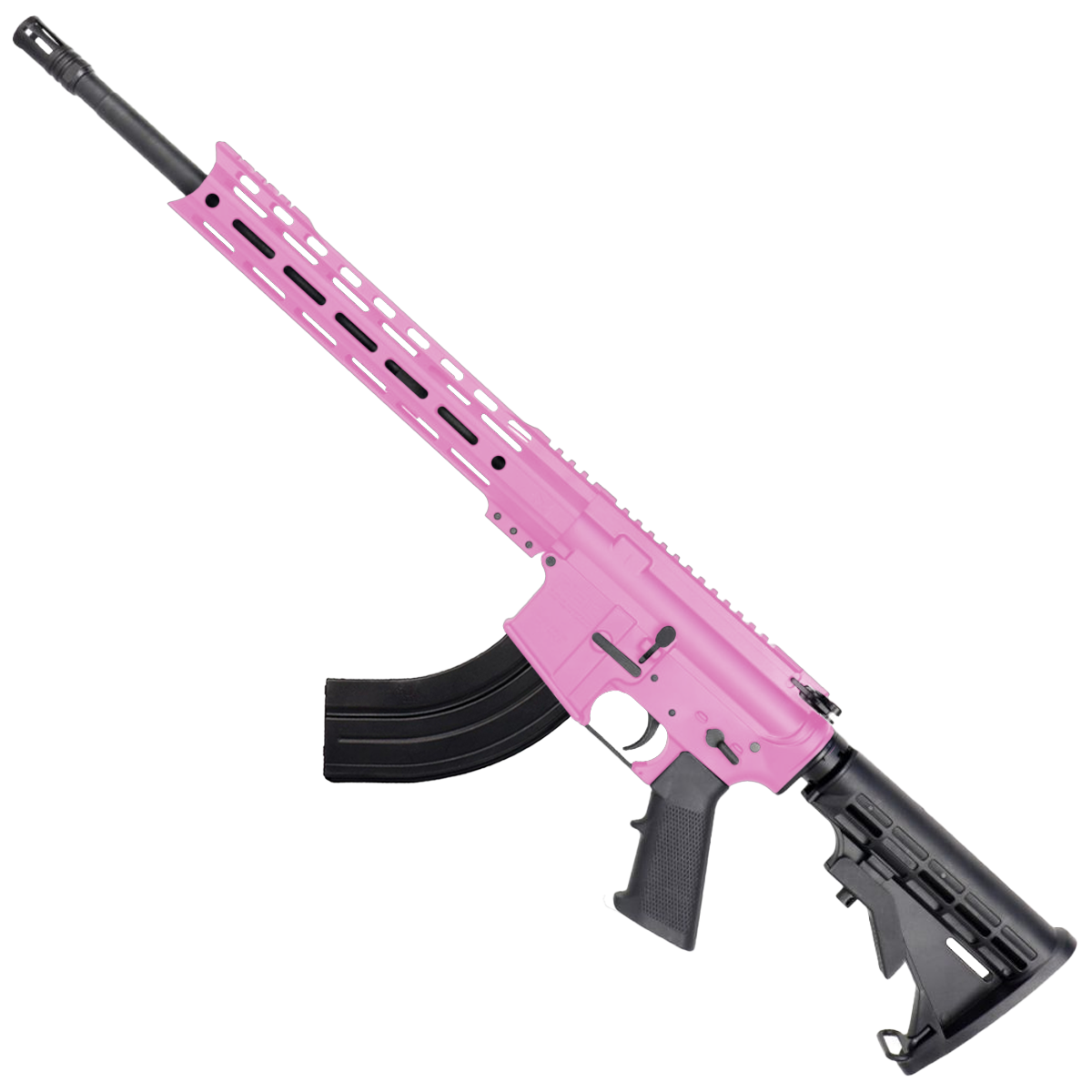 AR-15 7.62x39 Rifle 16" Barrel M4 Stock 12" Custom Hybrid Slim MLOK - Pink