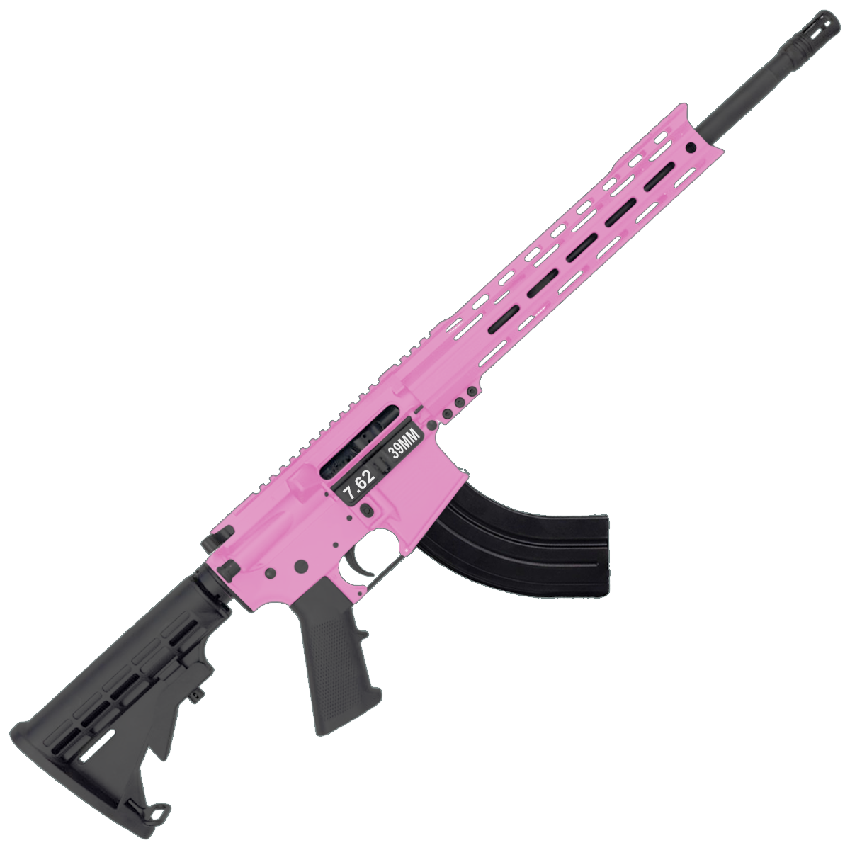 AR-15 7.62x39 Rifle 16" Barrel M4 Stock 12" Custom Hybrid Slim MLOK - Pink