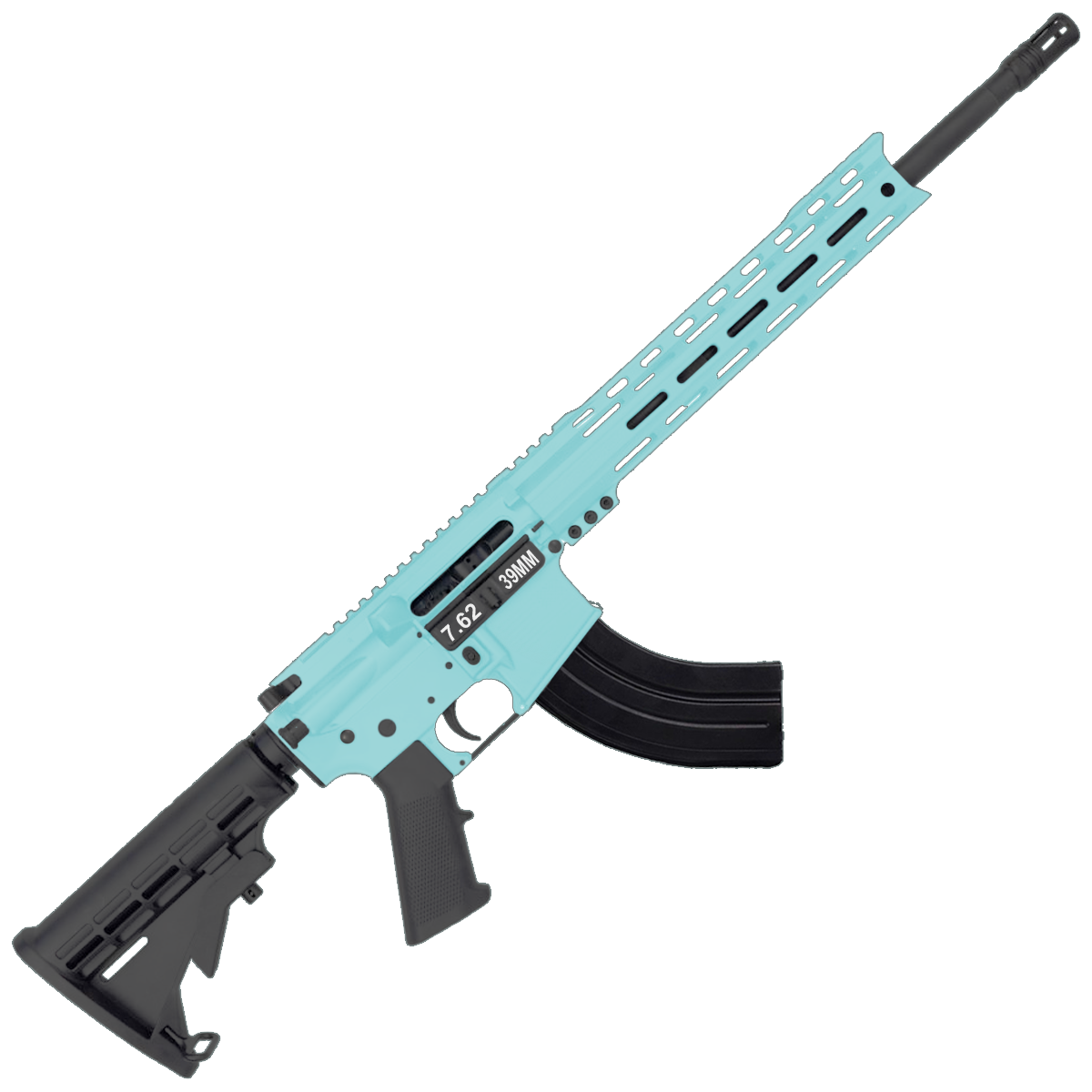AR-15 7.62x39 Rifle 16" Barrel M4 Stock 12" Custom Hybrid Slim MLOK - Robins Egg Blue