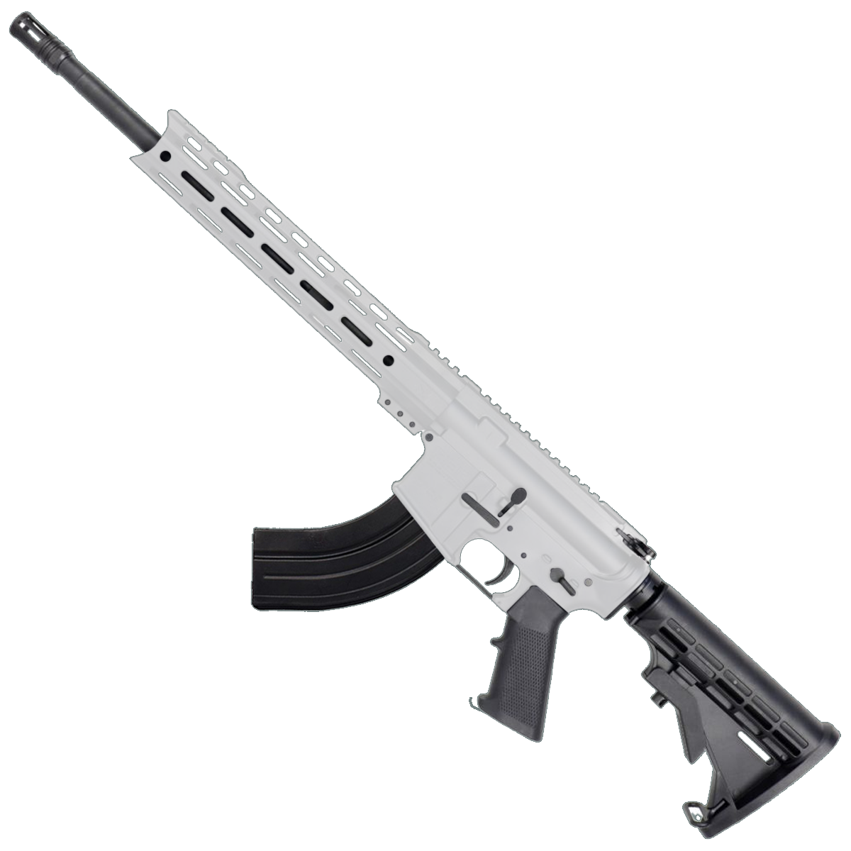 AR-15 7.62x39 Rifle 16" Barrel M4 Stock 12" Custom Hybrid Slim MLOK- Cerakote White
