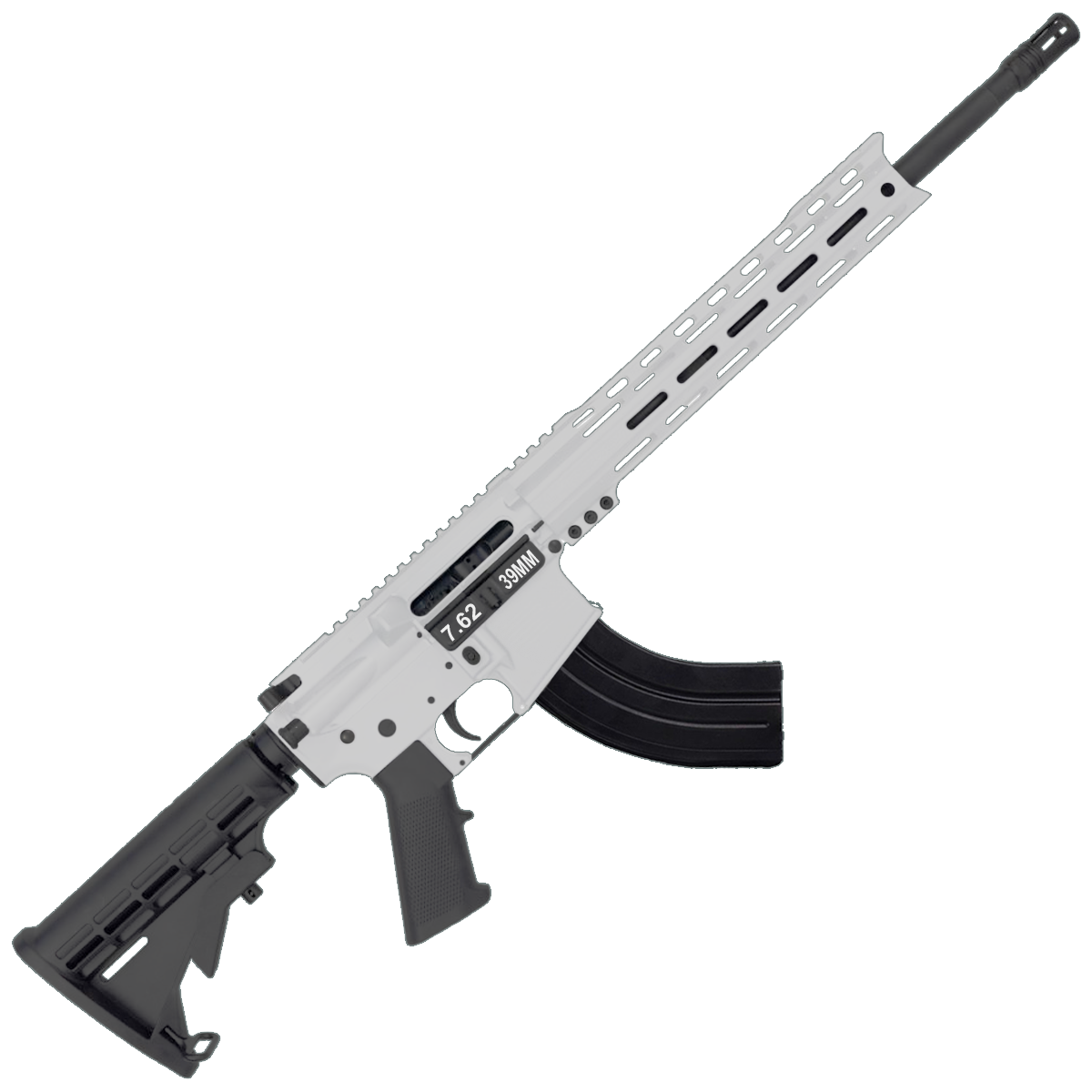 AR-15 7.62x39 Rifle 16" Barrel M4 Stock 12" Custom Hybrid Slim MLOK- Cerakote White
