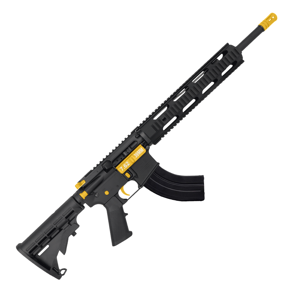 ABC Two-Tone AR 7.62x39 Rifle 16" Barrel M4 Stock 12" QuadRail Handguard - Black and Gold