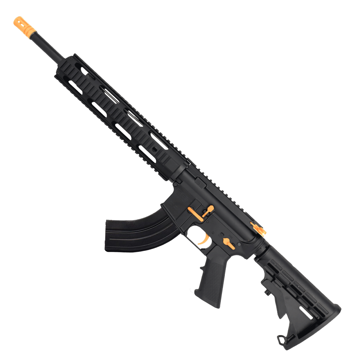 ABC Two-Tone AR 7.62x39 Rifle 16" Barrel M4 Stock 12" QuadRail Handguard - Black and Tequila Sunrise Orange