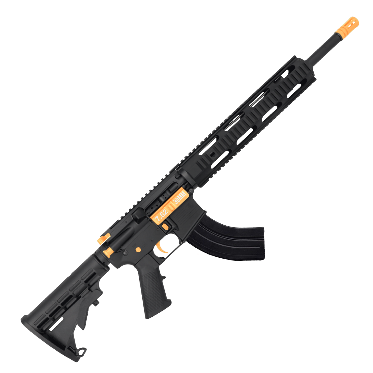 ABC Two-Tone AR 7.62x39 Rifle 16" Barrel M4 Stock 12" QuadRail Handguard - Black and Tequila Sunrise Orange