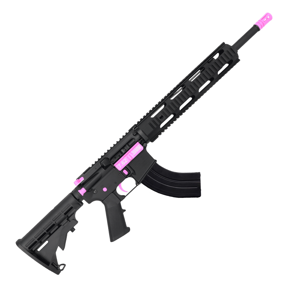 ABC Two-Tone AR 7.62x39 Rifle 16" Barrel M4 Stock 12" QuadRail Handguard - Black and Sig Pink