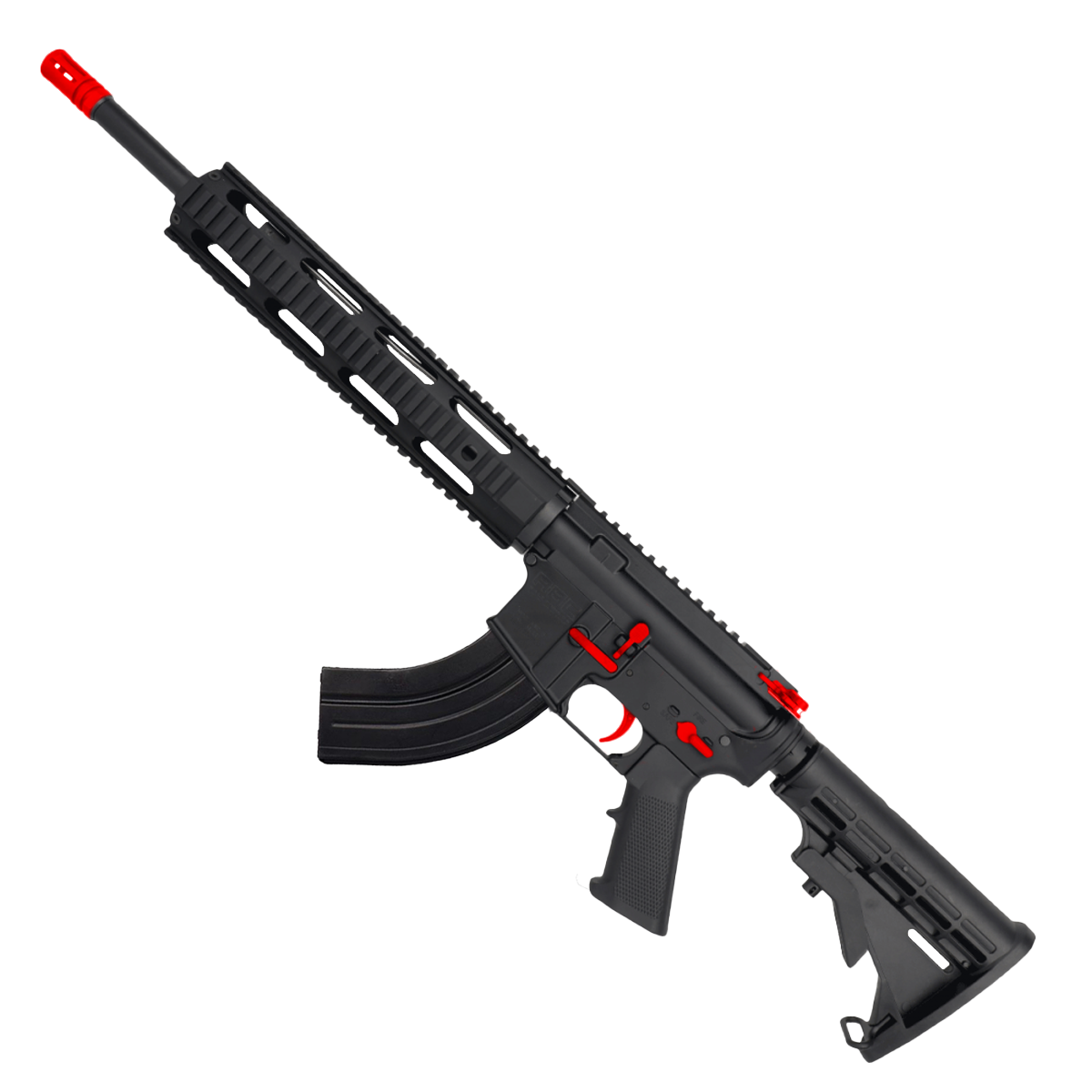 ABC Two-Tone AR 7.62x39 Rifle 16" Barrel M4 Stock 12" QuadRail Handguard - Black and Red