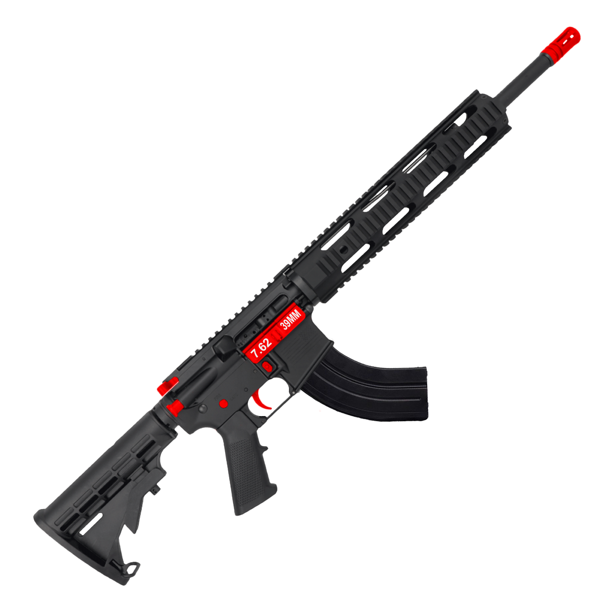 ABC Two-Tone AR 7.62x39 Rifle 16" Barrel M4 Stock 12" QuadRail Handguard - Black and Red