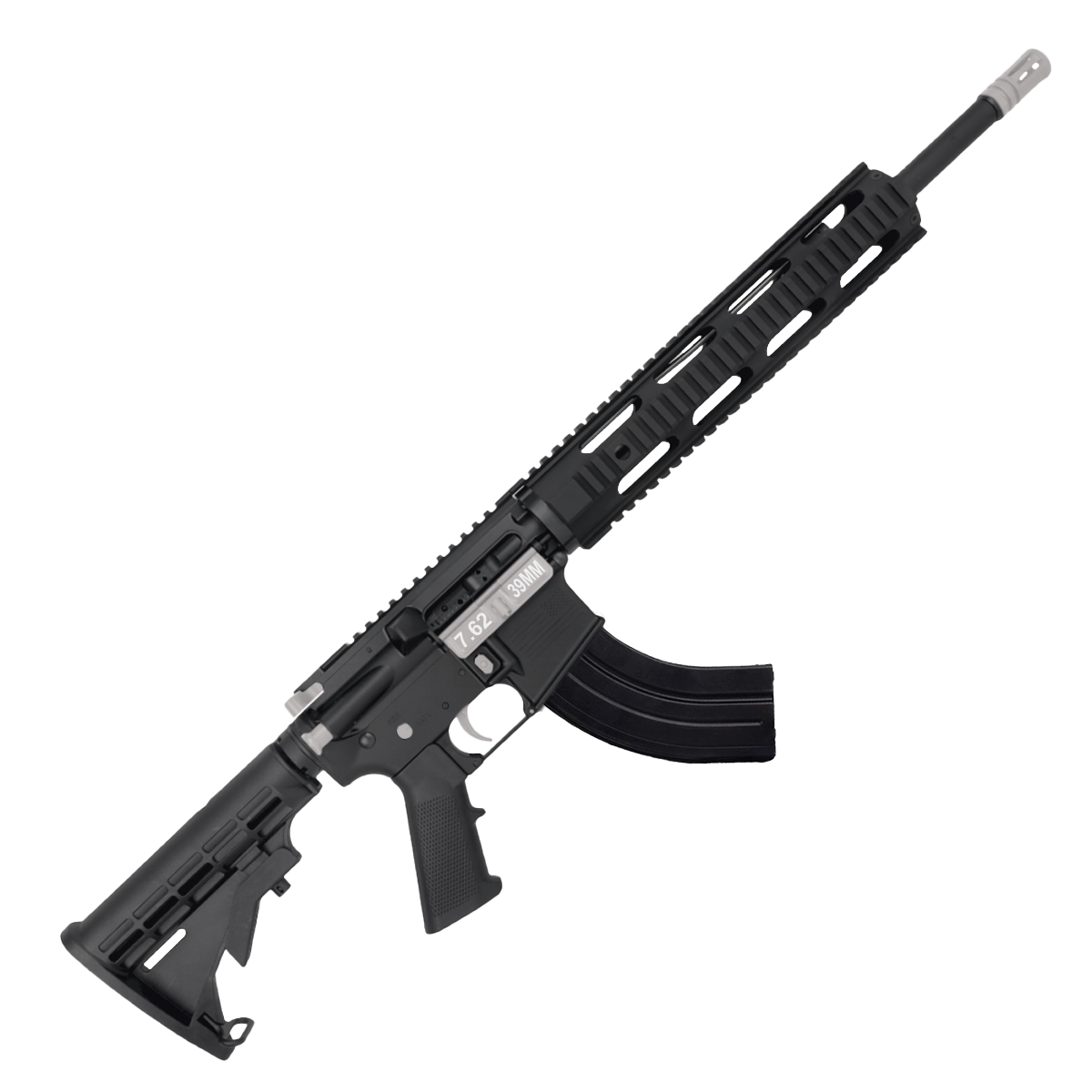ABC Two-Tone AR 7.62x39 Rifle 16" Barrel M4 Stock 12" QuadRail Handguard - Black and Glacier Silver