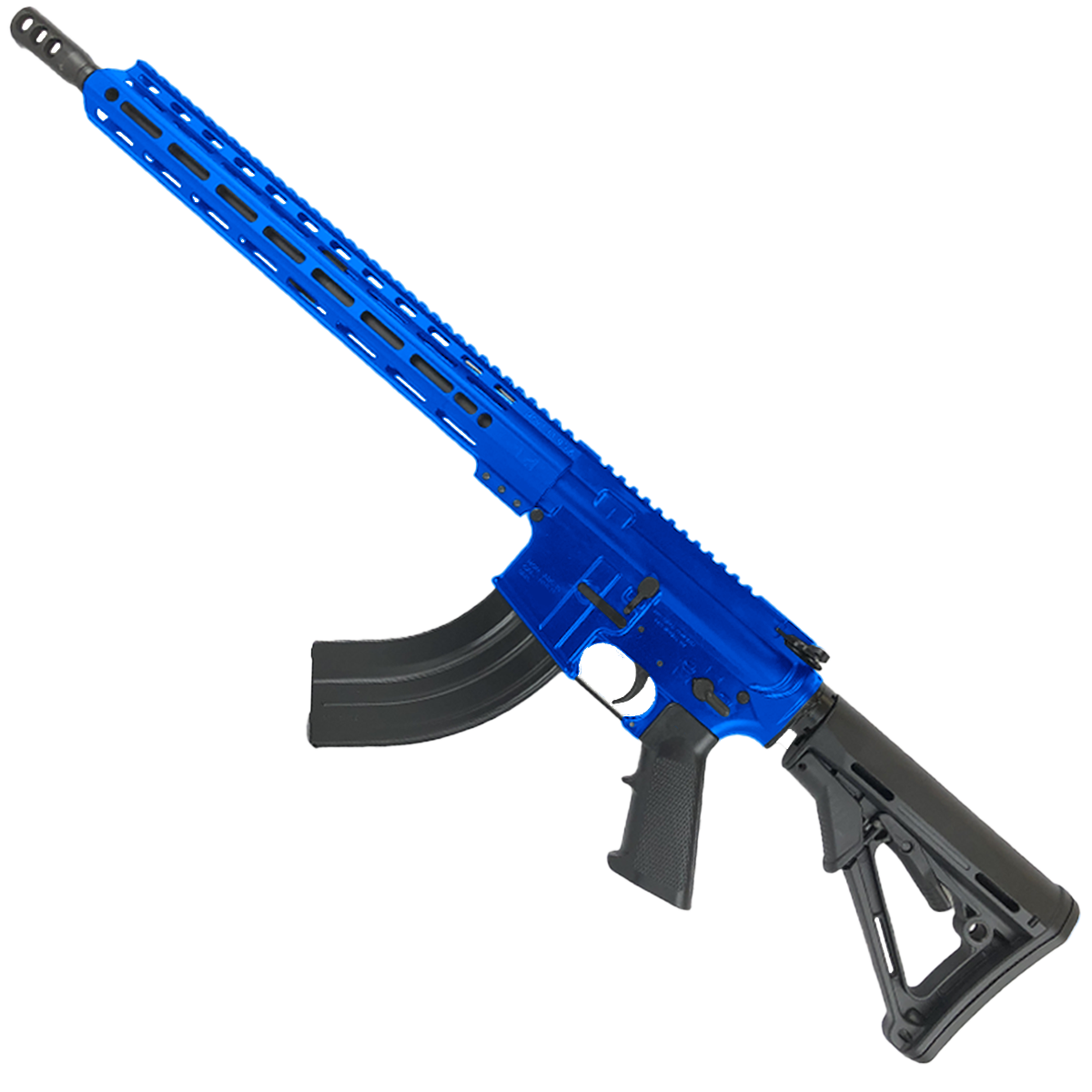 American Built Custom Semi Auto AR-15 7.62X39 MM Rifle 16" Barrel Adjustable Stock 15" Custom M-LOK Handguard - Flame Blue