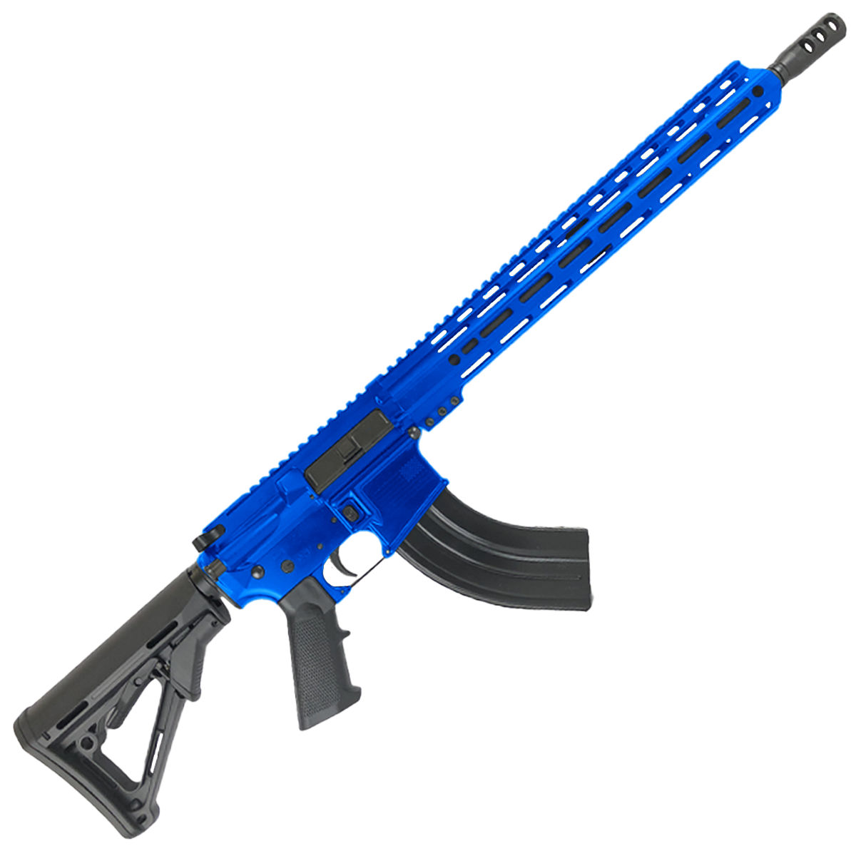 American Built Custom Semi Auto AR-15 7.62X39 MM Rifle 16" Barrel Adjustable Stock 15" Custom M-LOK Handguard - Flame Blue
