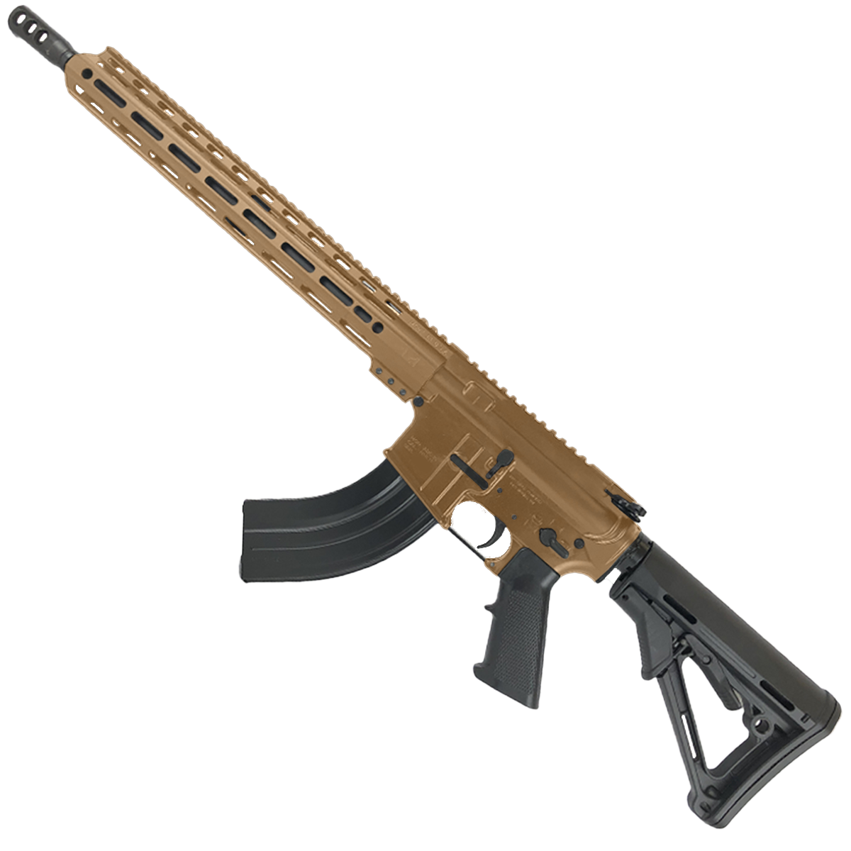 American Built Custom Semi Auto AR-15 7.62X39 MM Rifle 16" Barrel Adjustable Stock 15" Custom M-LOK Handguard - Burnt Bronze