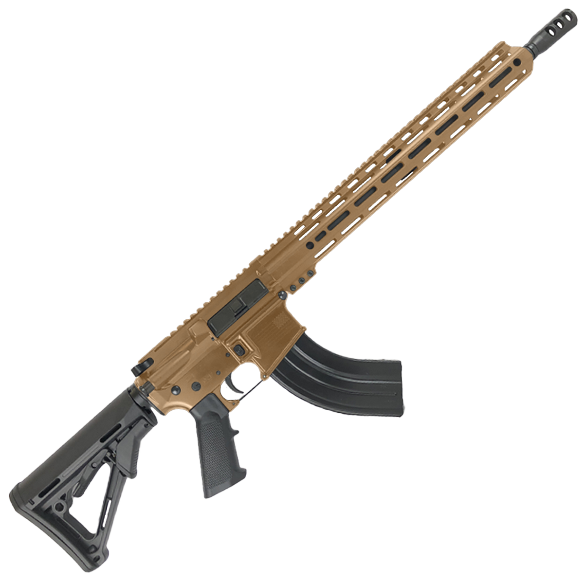 American Built Custom Semi Auto AR-15 7.62X39 MM Rifle 16" Barrel Adjustable Stock 15" Custom M-LOK Handguard - Burnt Bronze