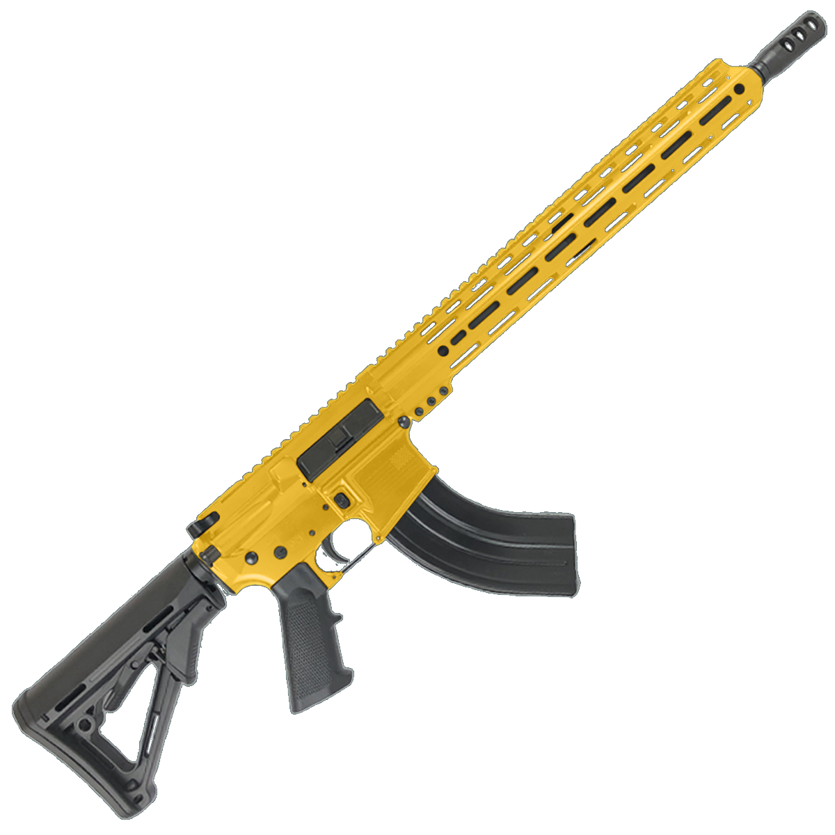 American Built Custom Semi Auto AR-15 7.62X39 MM Rifle 16" Barrel Adjustable Stock 15" Custom M-LOK Handguard - Gold