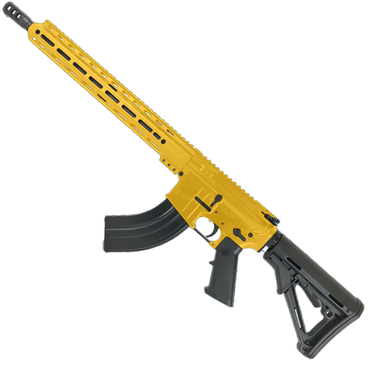 American Built Custom Semi Auto AR-15 7.62X39 MM Rifle 16" Barrel Adjustable Stock 15" Custom M-LOK Handguard - Gold