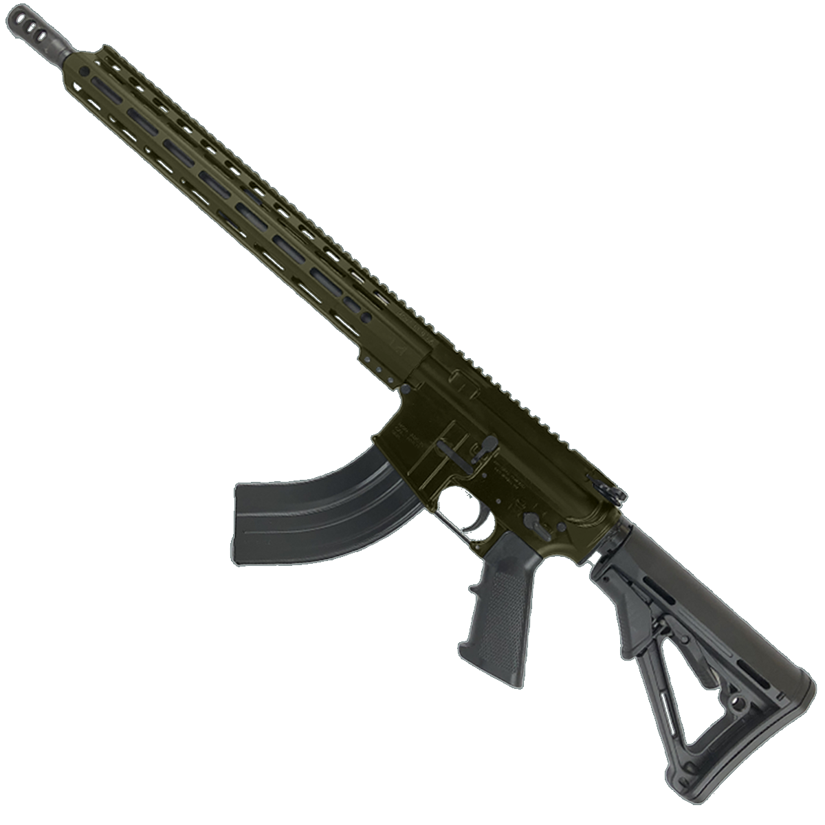 American Built Custom Semi Auto AR-15 7.62X39 MM Rifle 16" Barrel Adjustable Stock 15" Custom M-LOK Handguard - Magpul ODG