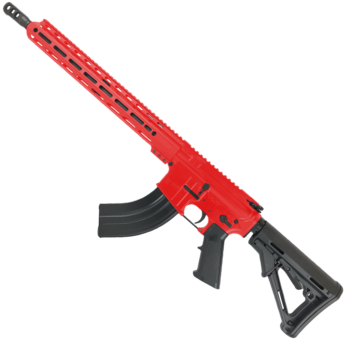 American Built Custom Semi Auto AR-15 7.62X39 MM Rifle 16" Barrel Adjustable Stock 15" Custom M-LOK Handguard - Red