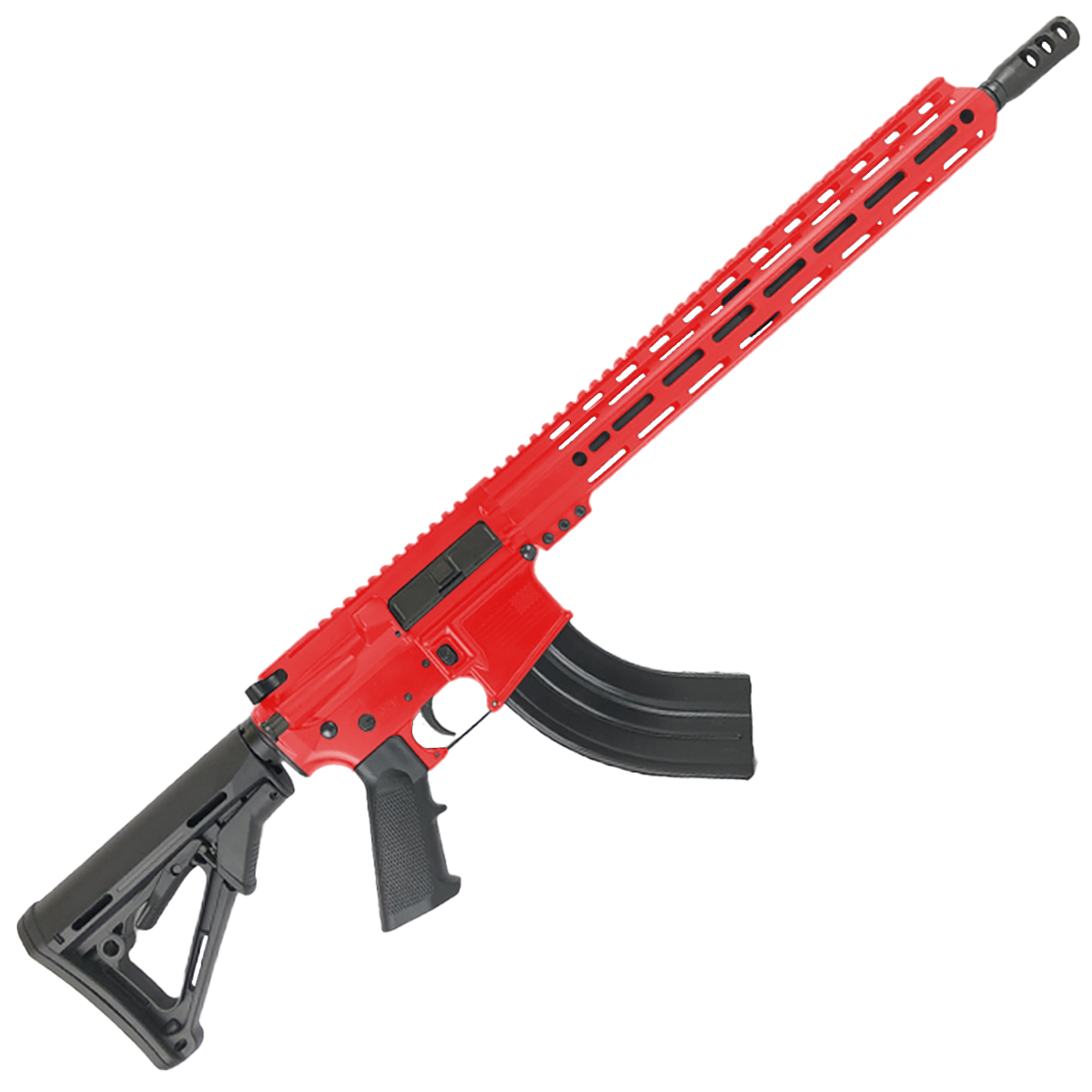 American Built Custom Semi Auto AR-15 7.62X39 MM Rifle 16" Barrel Adjustable Stock 15" Custom M-LOK Handguard - Red