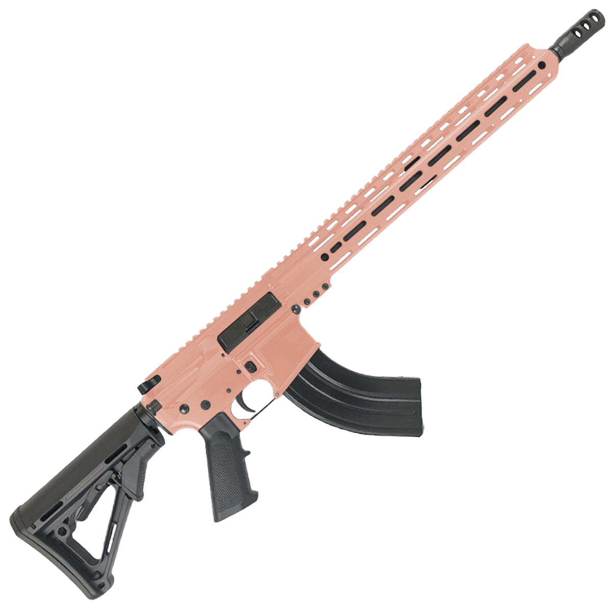 American Built Custom Semi Auto AR-15 7.62X39 MM Rifle 16" Barrel Adjustable Stock 15" Custom M-LOK Handguard - Rose Gold