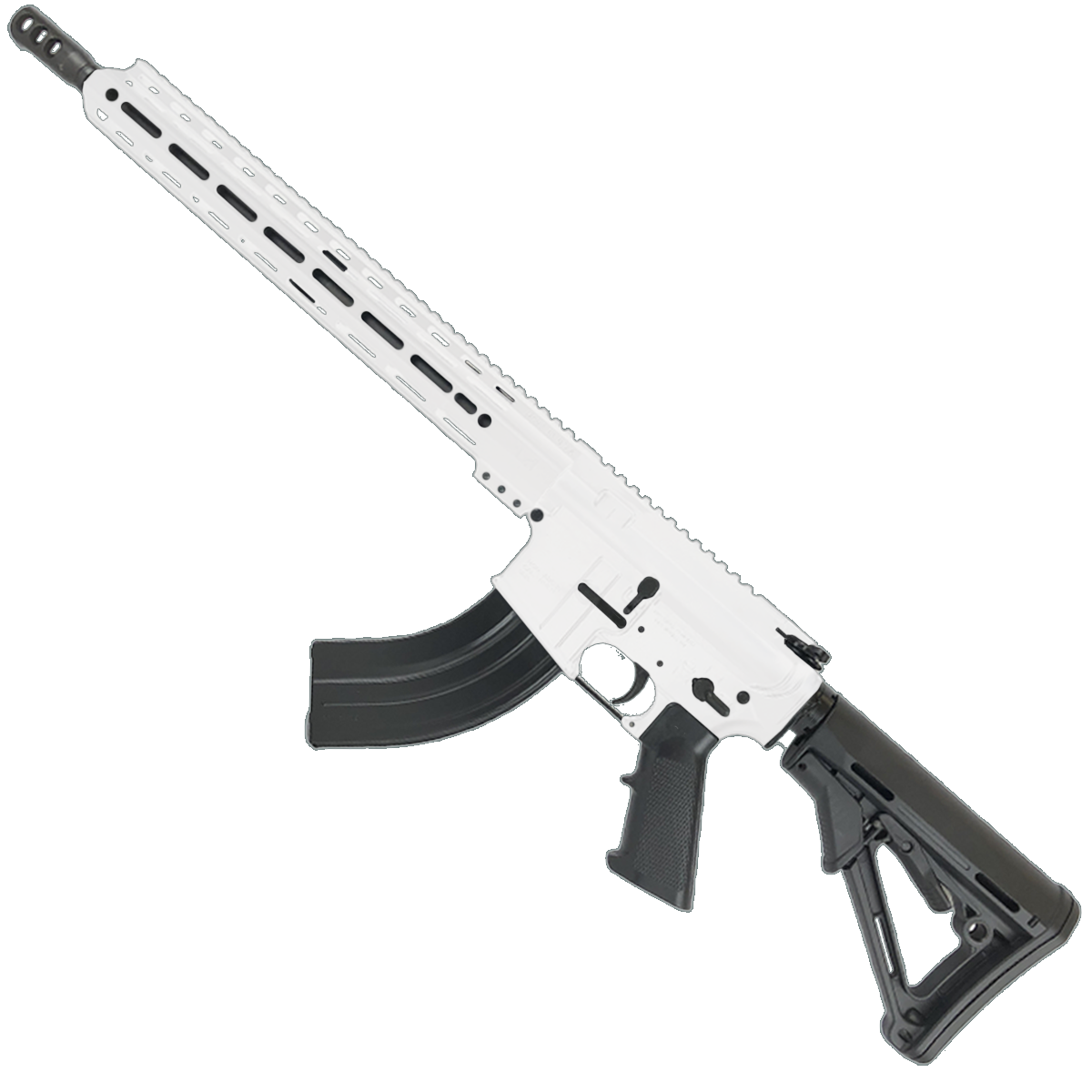 American Built Custom Semi Auto AR-15 7.62X39 MM Rifle 16" Barrel Adjustable Stock 15" Custom M-LOK Handguard - White