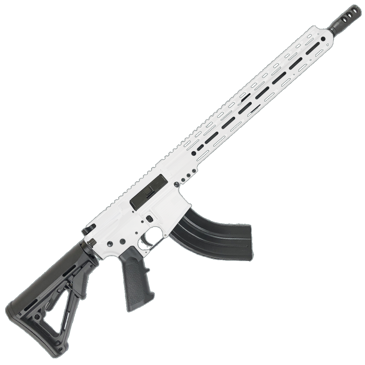 American Built Custom Semi Auto AR-15 7.62X39 MM Rifle 16" Barrel Adjustable Stock 15" Custom M-LOK Handguard - White