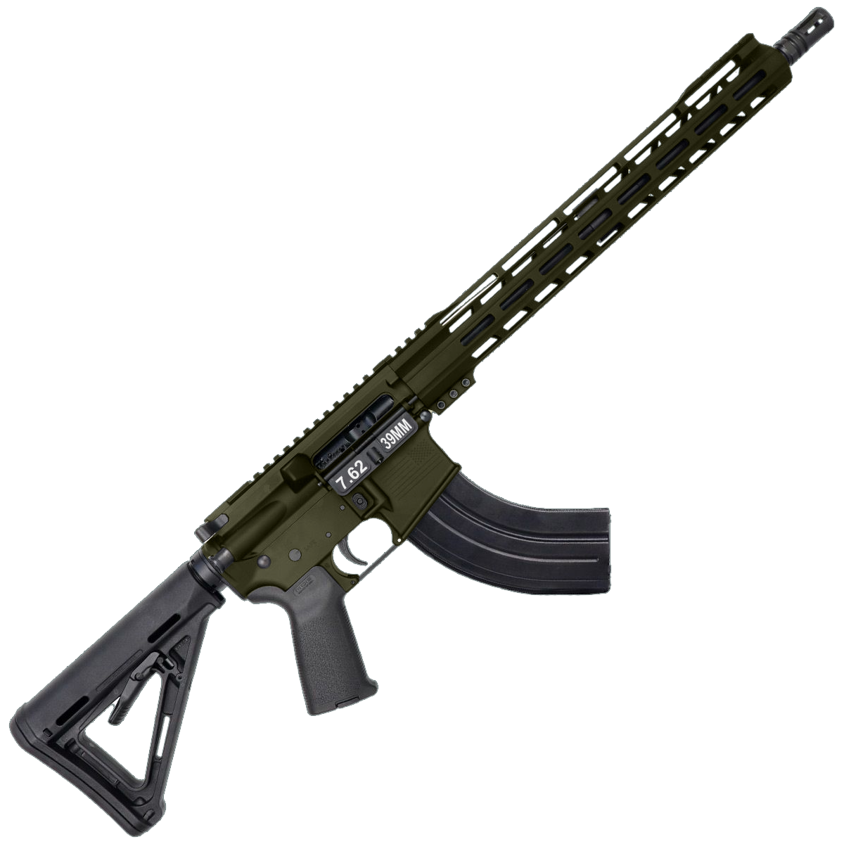 AR-15 7.62x39 Rifle 16" Barrel 15" Hybrid MLOK Handguard MOE - Magpul ODG