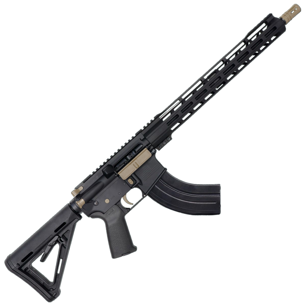 AR-15 7.62x39 Two-Tone Rifle 16" Barrel 15" Hybrid MLOK Handguard MOE - Black and Magpul FDE