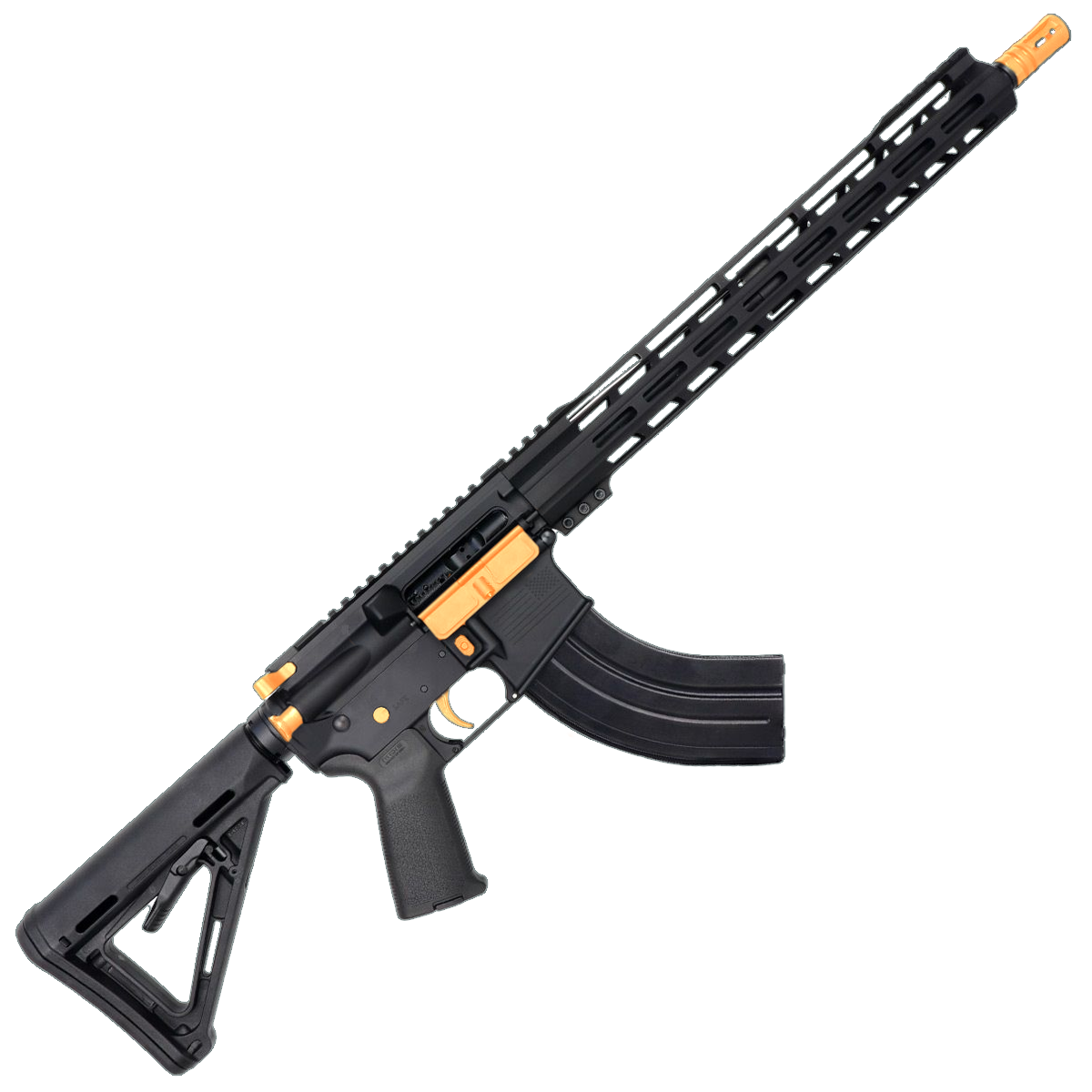 AR-15 7.62x39 Two-Tone Rifle 16" Barrel 15" Hybrid MLOK Handguard MOE - Black and Tequila Sunrise Orange